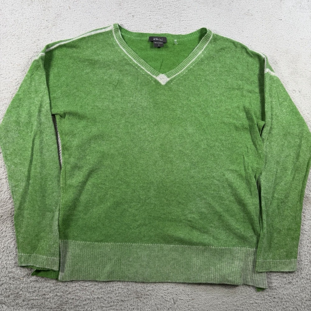 Pure Amici Sweater Womens Small Green 100% Cashmere V-Neck Pullover Soft